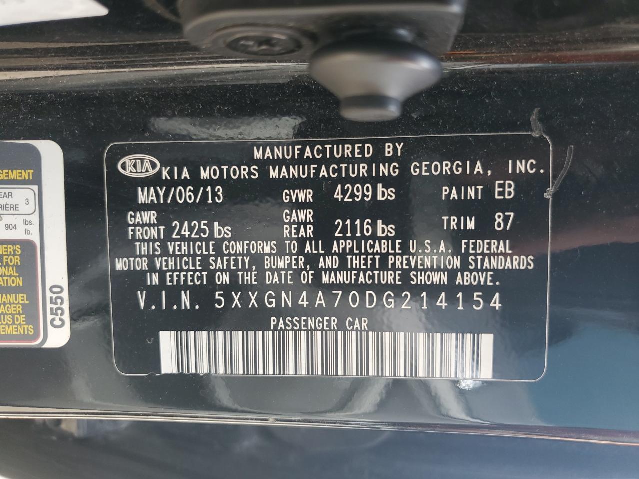 2013 Kia Optima Ex VIN: 5XXGN4A70DG214154 Lot: 81218355