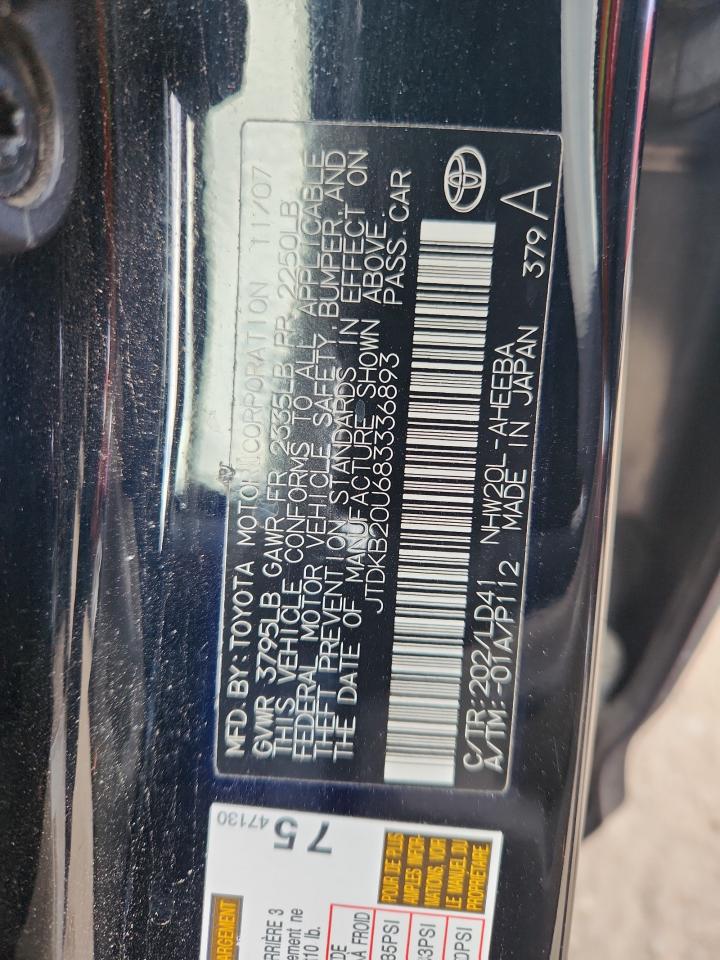 2008 Toyota Prius VIN: JTDKB20U683336893 Lot: 80960455
