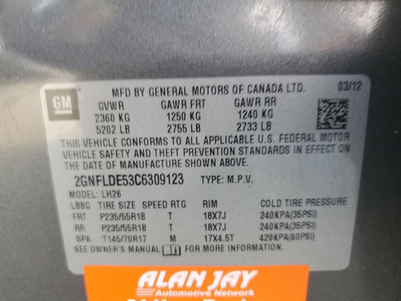 2012 Chevrolet Equinox Lt VIN: 2GNFLDE53C6309123 Lot: 80748255