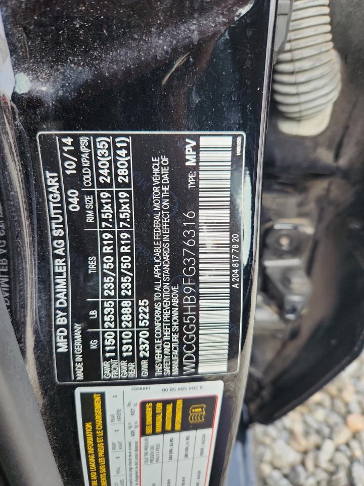 2015 Mercedes-Benz Glk 350 VIN: WDCGG5HB9FG376316 Lot: 82090905