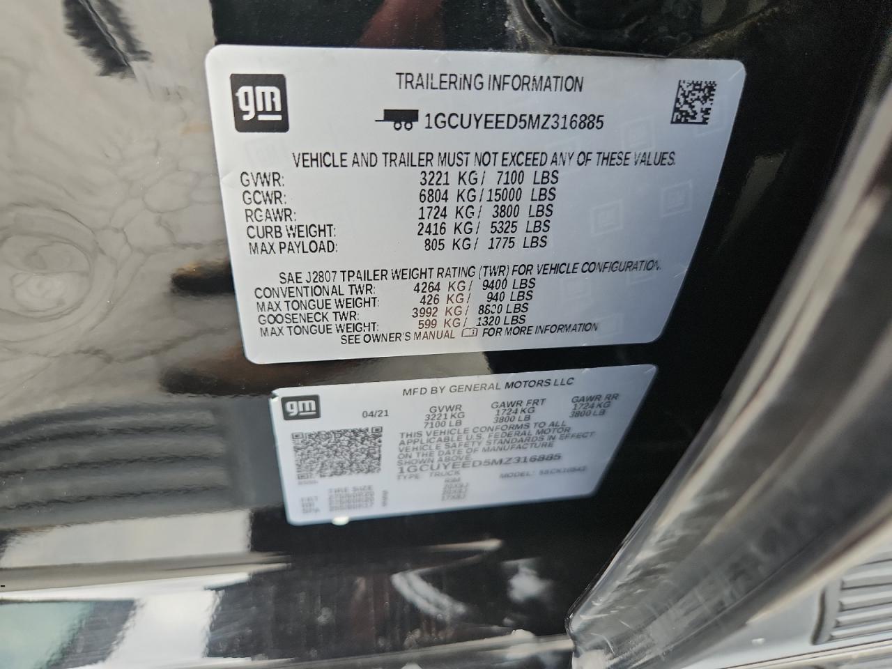 2021 Chevrolet Silverado K1500 Rst VIN: 1GCUYEED5MZ316885 Lot: 71312155