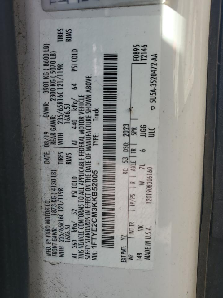 2019 Ford Transit T-150 VIN: 1FTYE2CM3KKB52005 Lot: 80361165