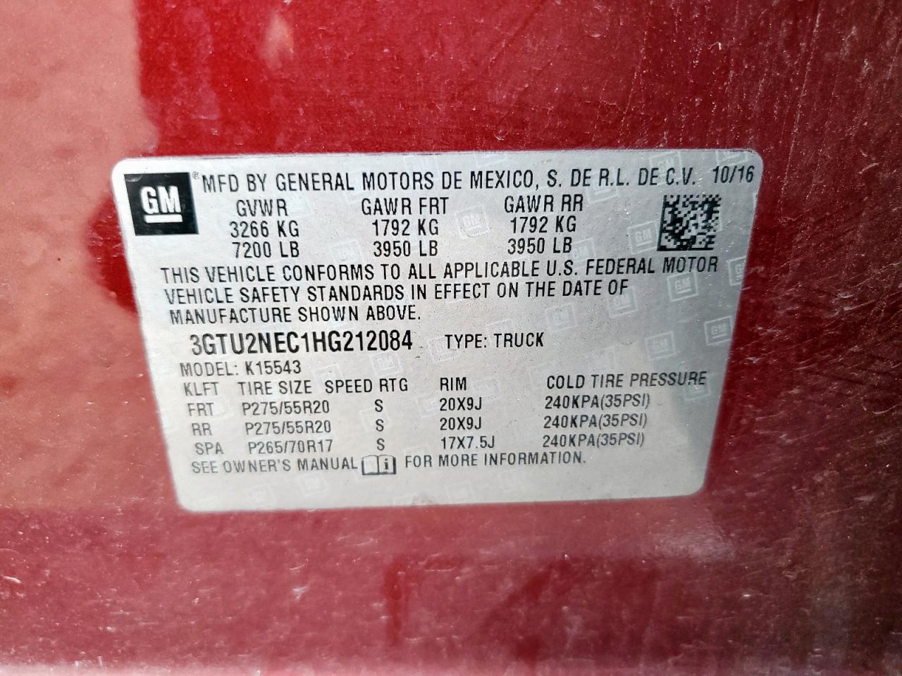 2017 GMC Sierra K1500 Slt VIN: 3GTU2NEC1HG212084 Lot: 84030765