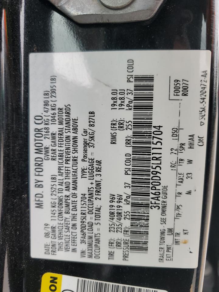 2020 Ford Fusion Titanium VIN: 3FA6P0D95LR115704 Lot: 71216125