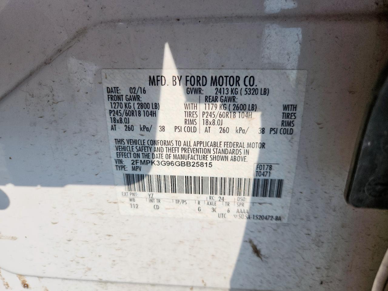 2016 Ford Edge Se VIN: 2FMPK3G96GBB25815 Lot: 81424705