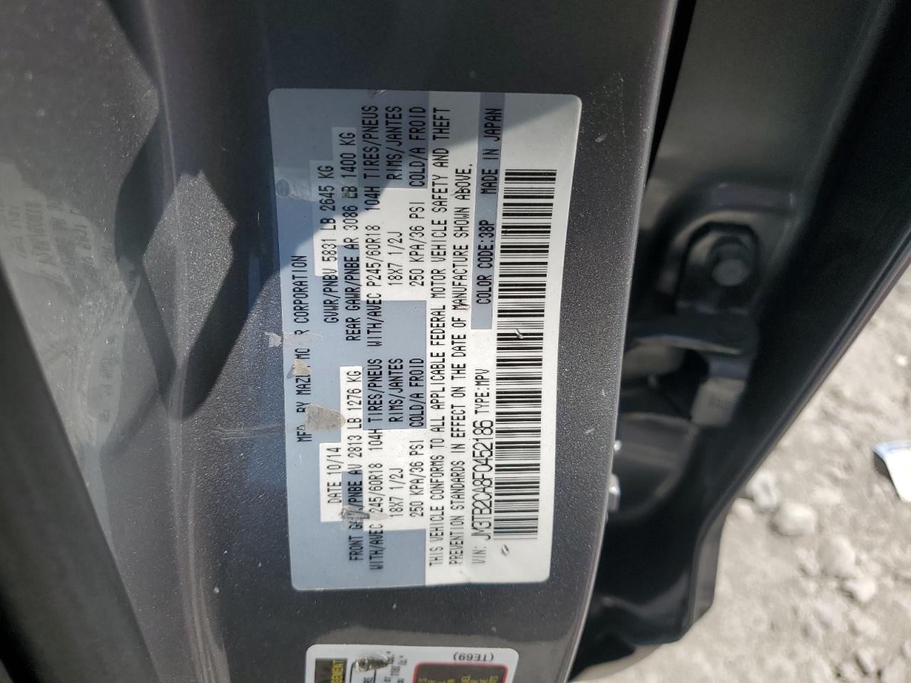 2015 Mazda Cx-9 Touring VIN: JM3TB2CA8F0452186 Lot: 71797715