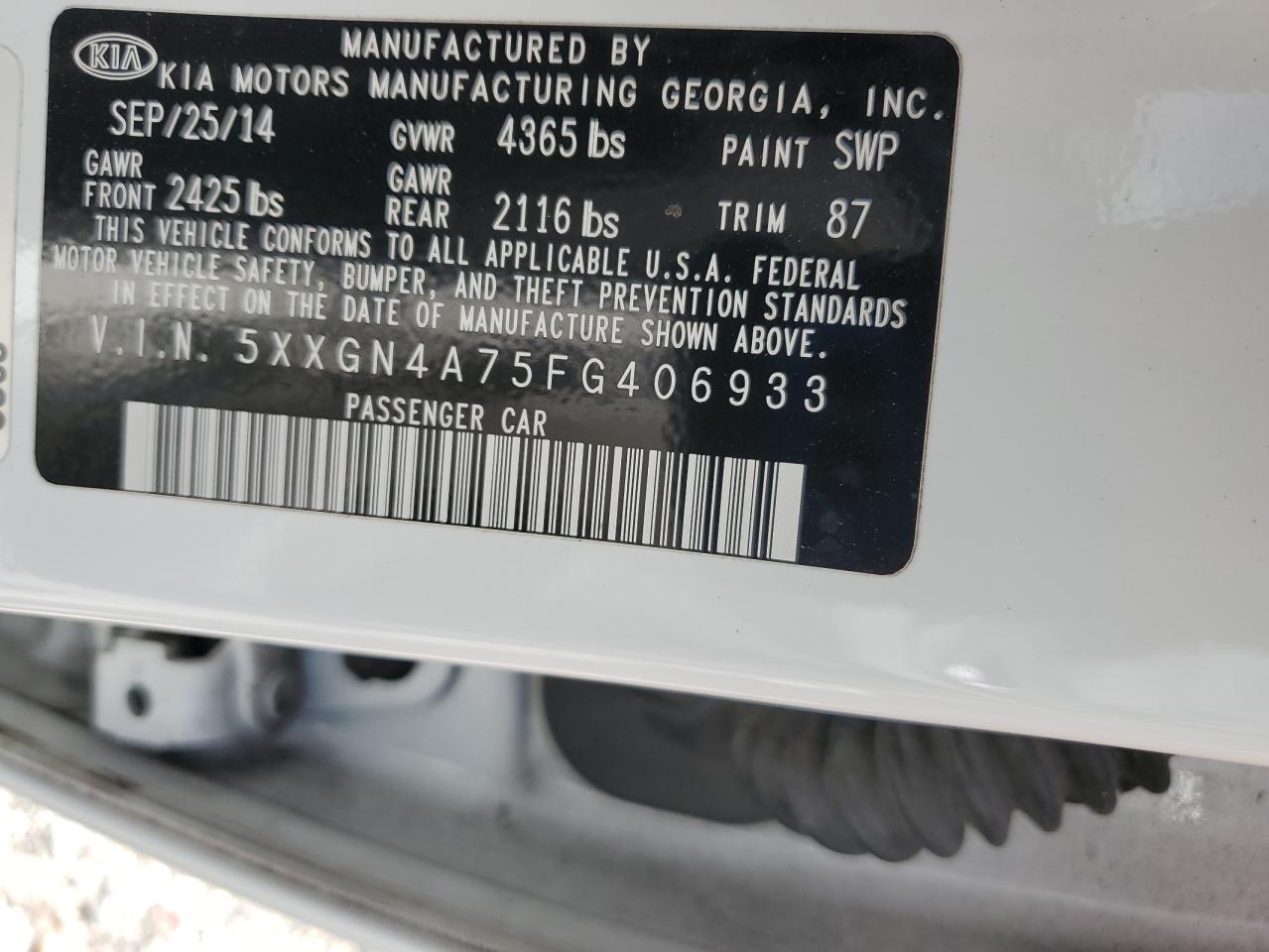 2015 Kia Optima Ex VIN: 5XXGN4A75FG406933 Lot: 80033585