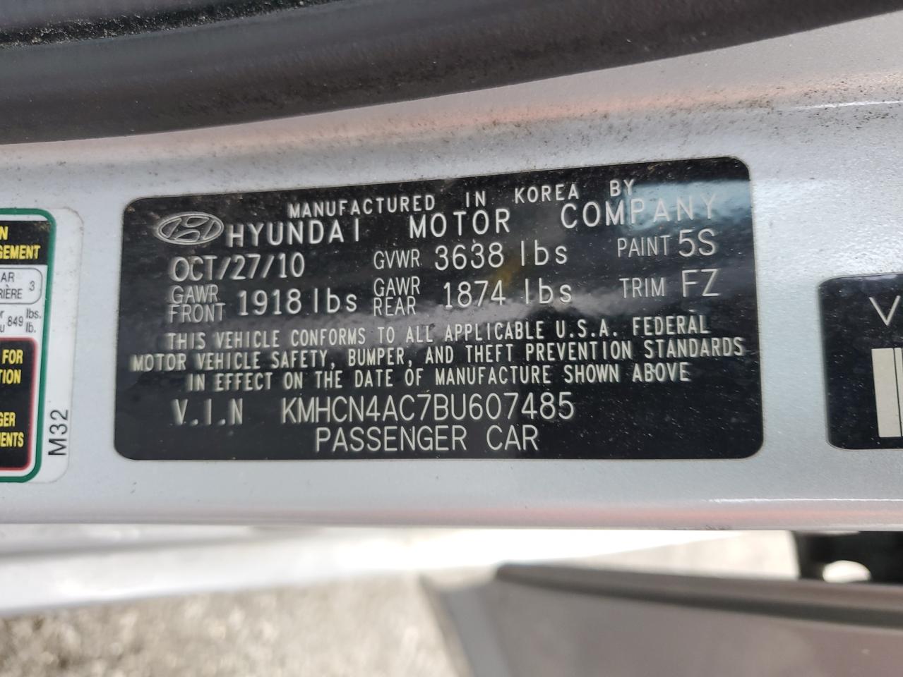 2011 Hyundai Accent Gls VIN: KMHCN4AC7BU607485 Lot: 81957435