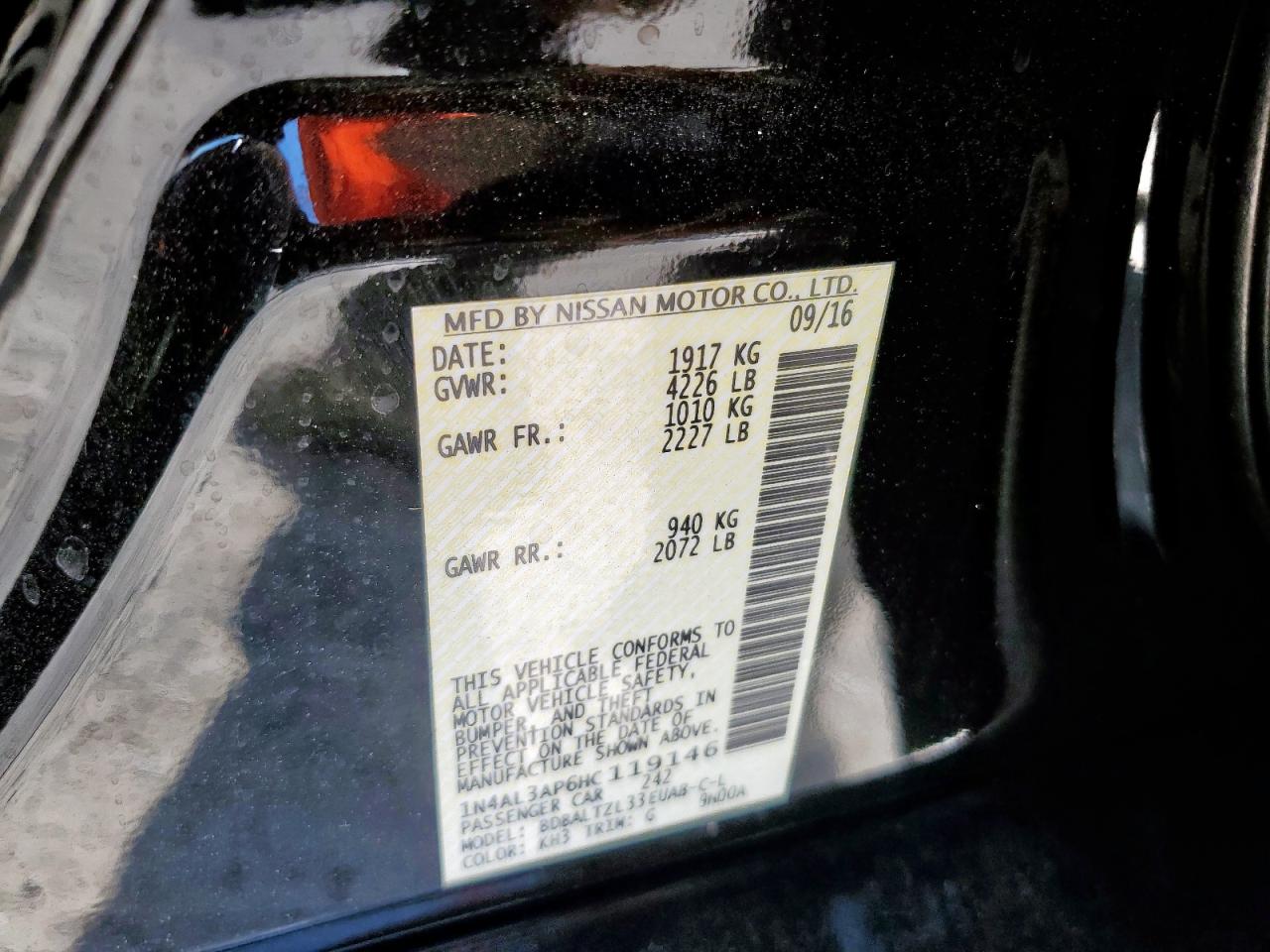 2017 Nissan Altima 2.5 VIN: 1N4AL3AP6HC119146 Lot: 84217345