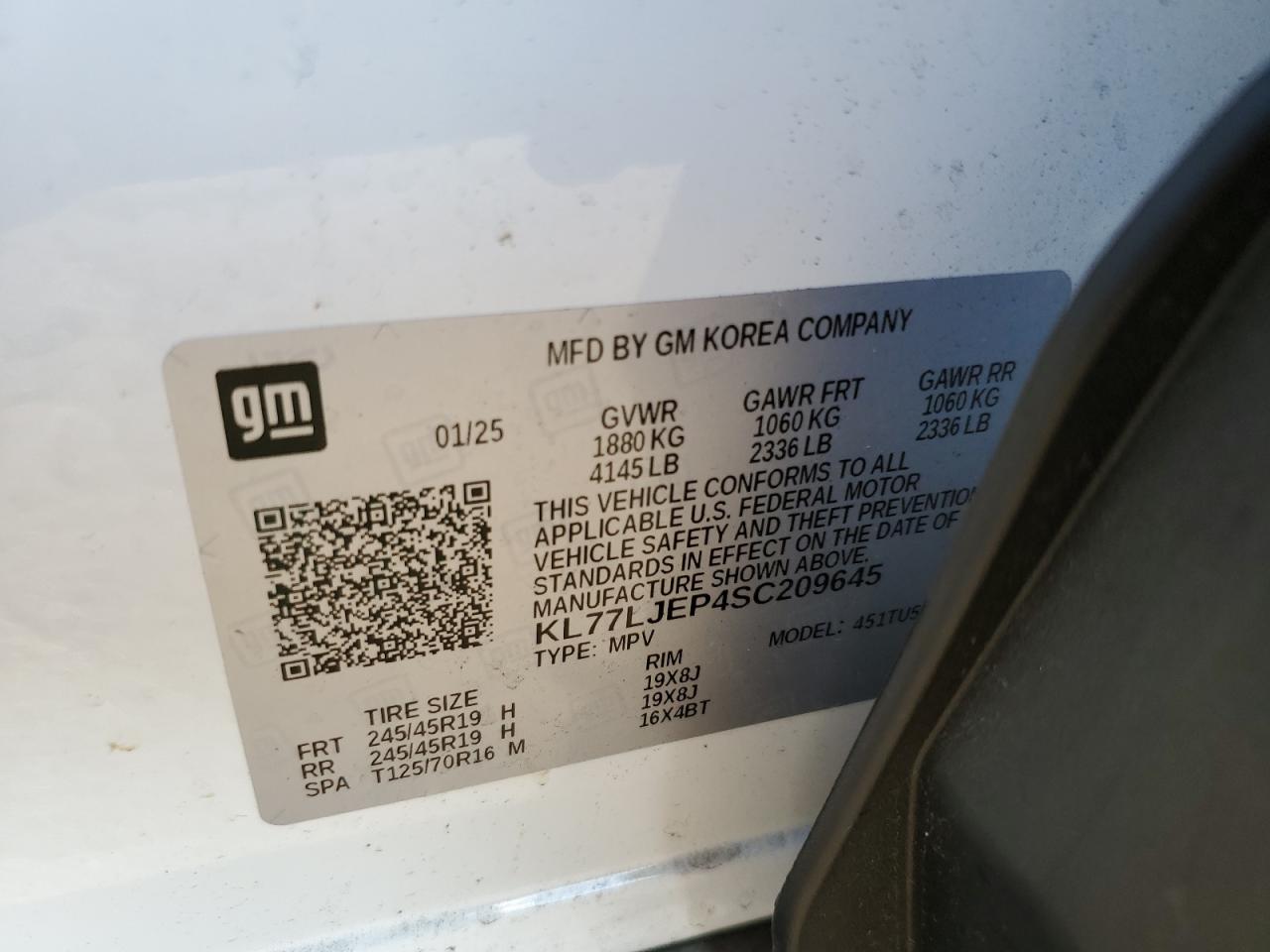 2025 Chevrolet Trax 2Rs VIN: KL77LJEP4SC209645 Lot: 80158975