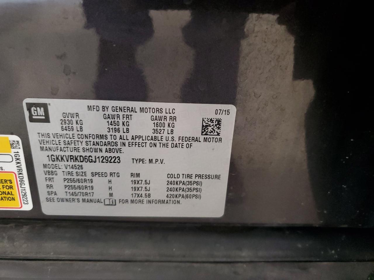 2016 GMC Acadia Slt-1 VIN: 1GKKVRKD6GJ129223 Lot: 80201835