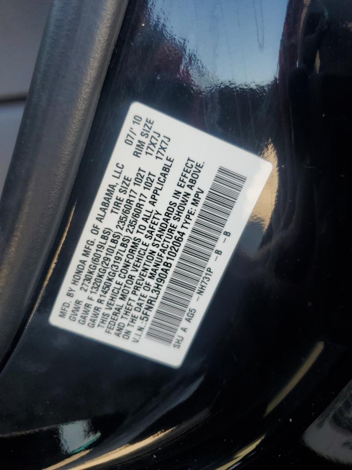 2010 Honda Odyssey Touring VIN: 5FNRL3H90AB102064 Lot: 84548755