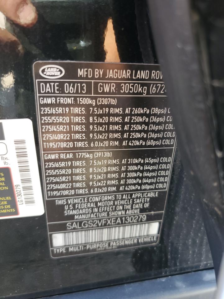 2014 Land Rover Range Rover Hse VIN: SALGS2VFXEA130279 Lot: 80672005
