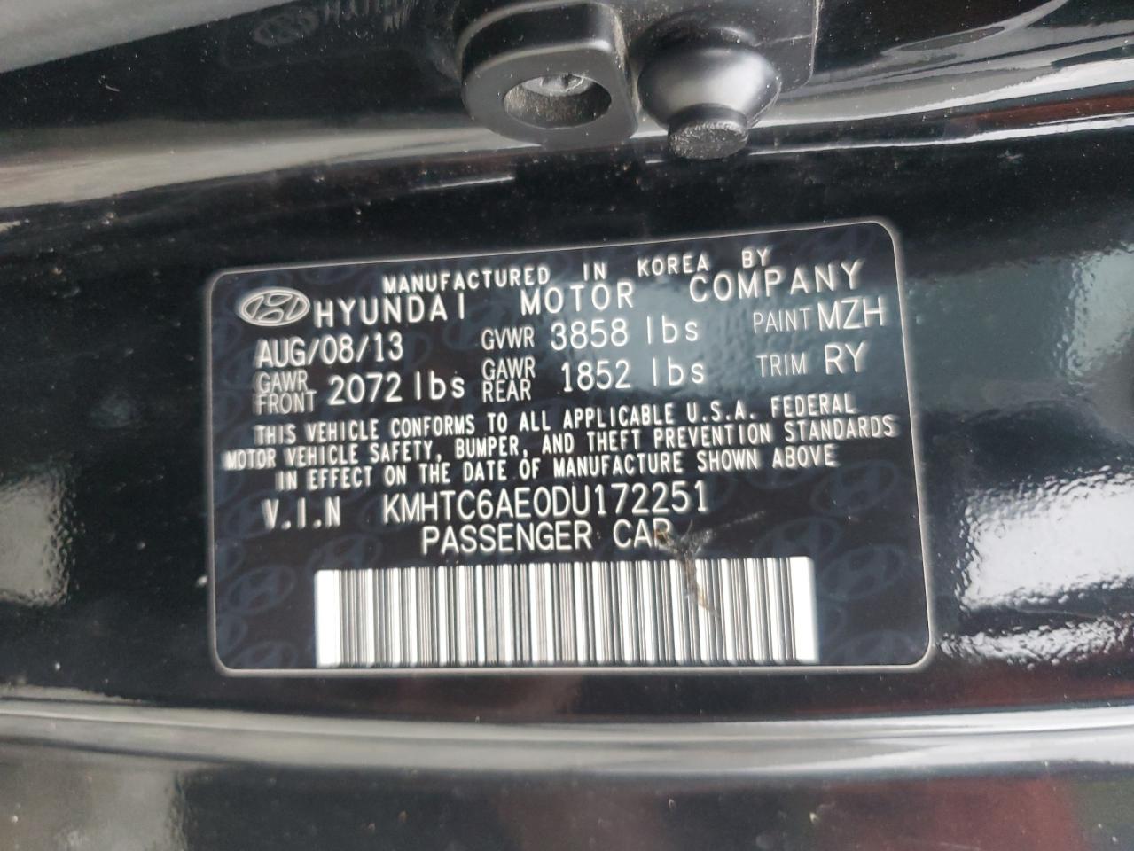 2013 Hyundai Veloster Turbo VIN: KMHTC6AE0DU172251 Lot: 81363875