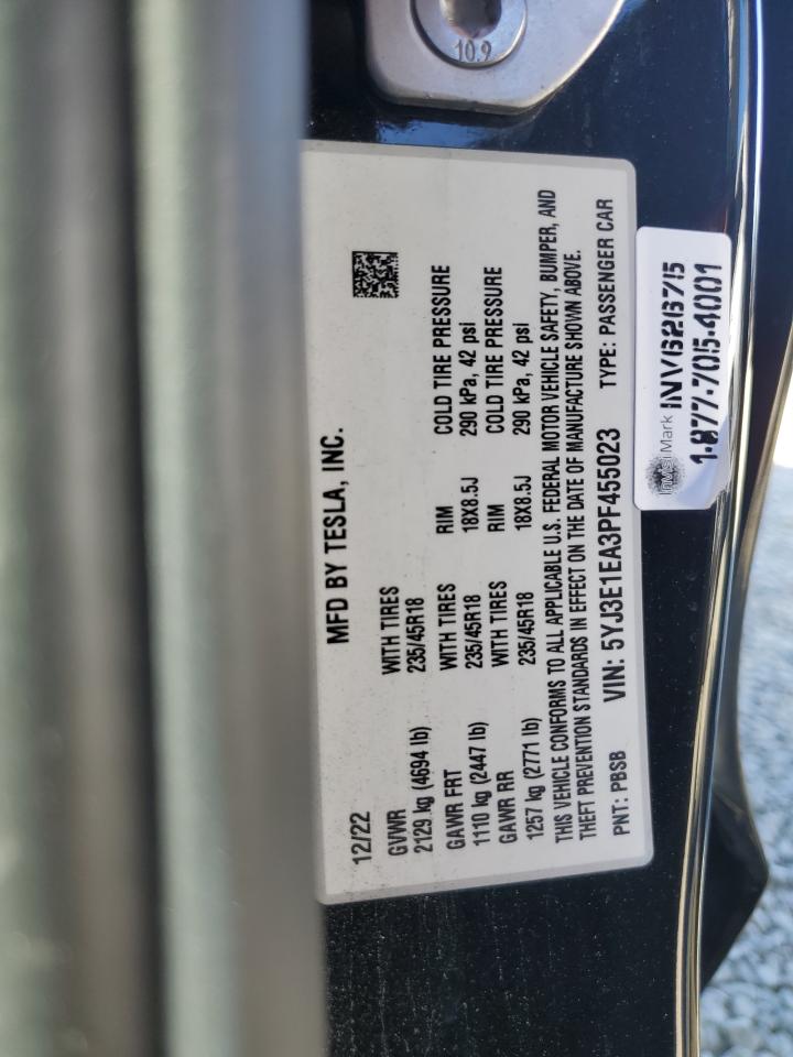 2023 Tesla Model 3 VIN: 5YJ3E1EA3PF455023 Lot: 84260985