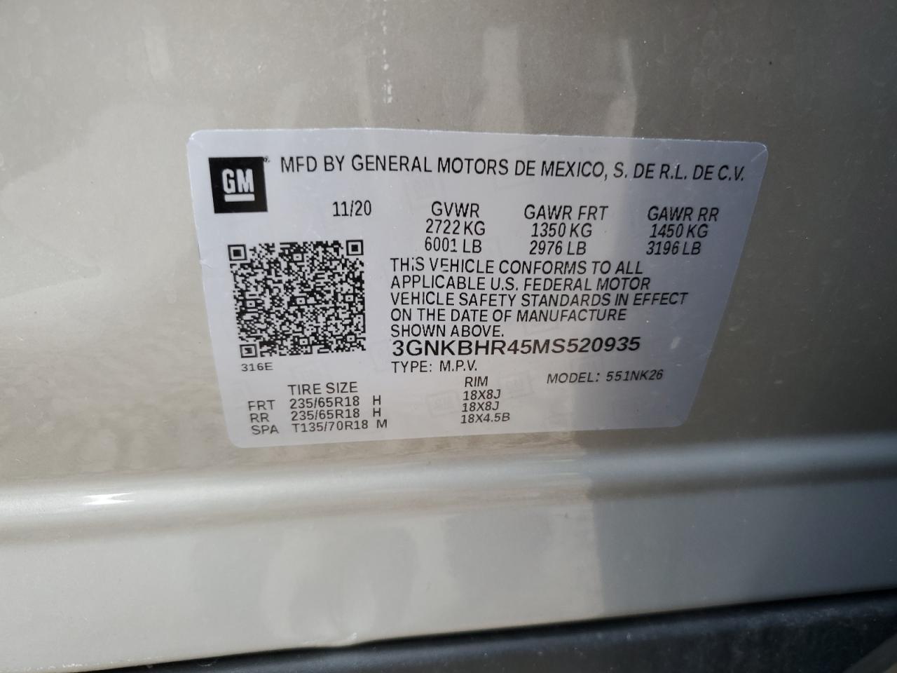 2021 Chevrolet Blazer 2Lt VIN: 3GNKBHR45MS520935 Lot: 71865565