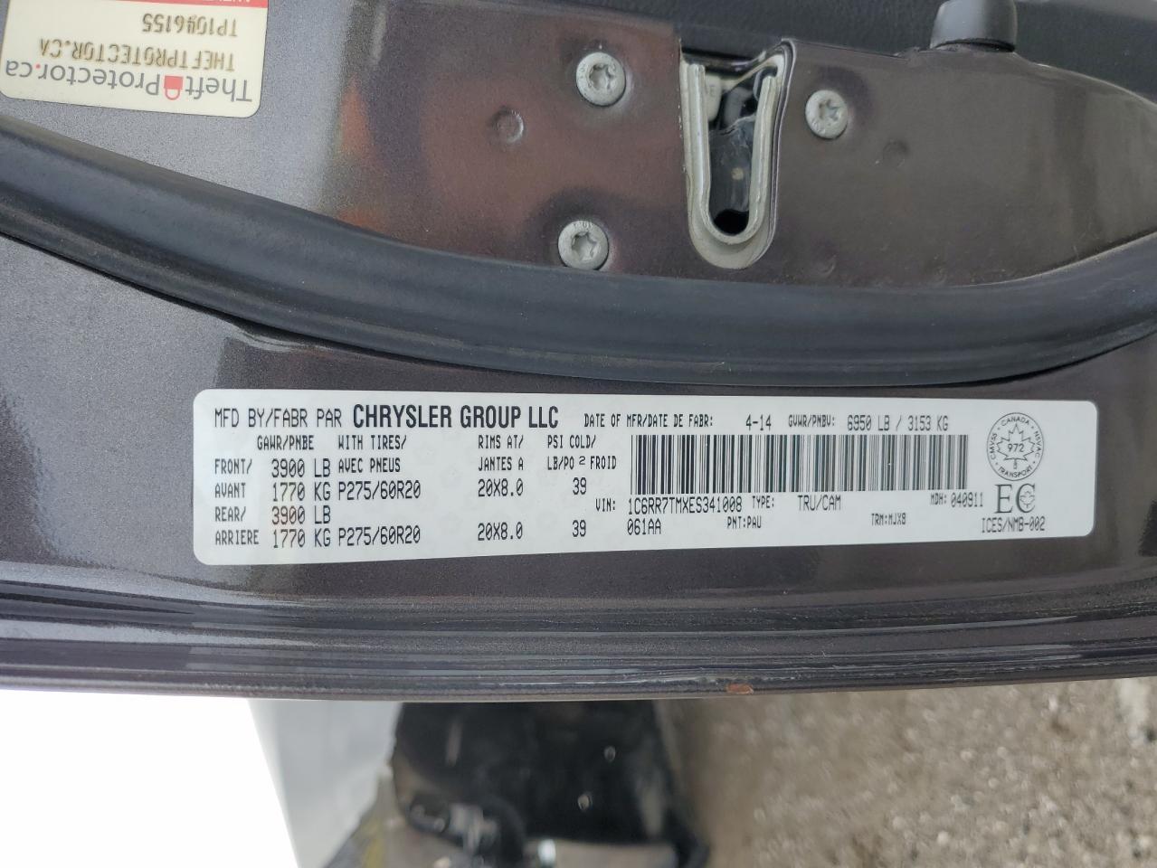 2014 Ram 1500 Slt VIN: 1C6RR7TMXES341008 Lot: 68669805