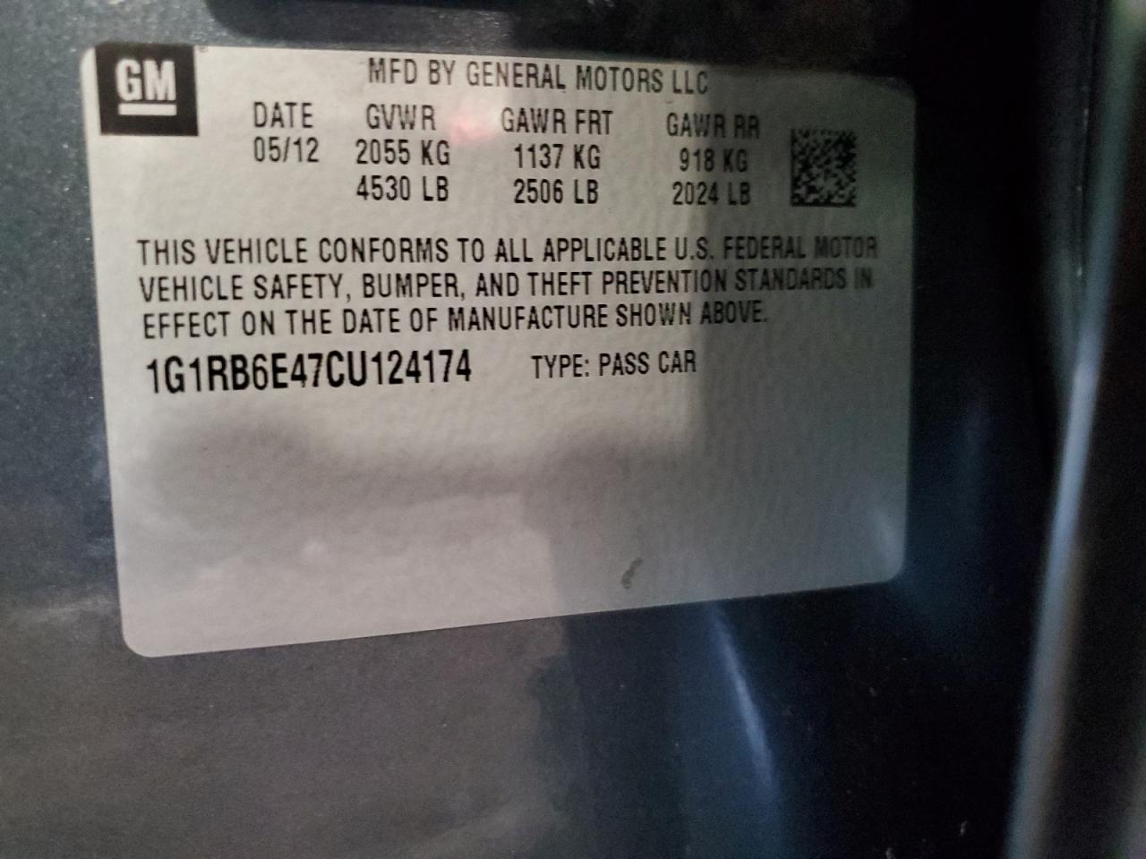 2012 Chevrolet Volt VIN: 1G1RB6E47CU124174 Lot: 83869505