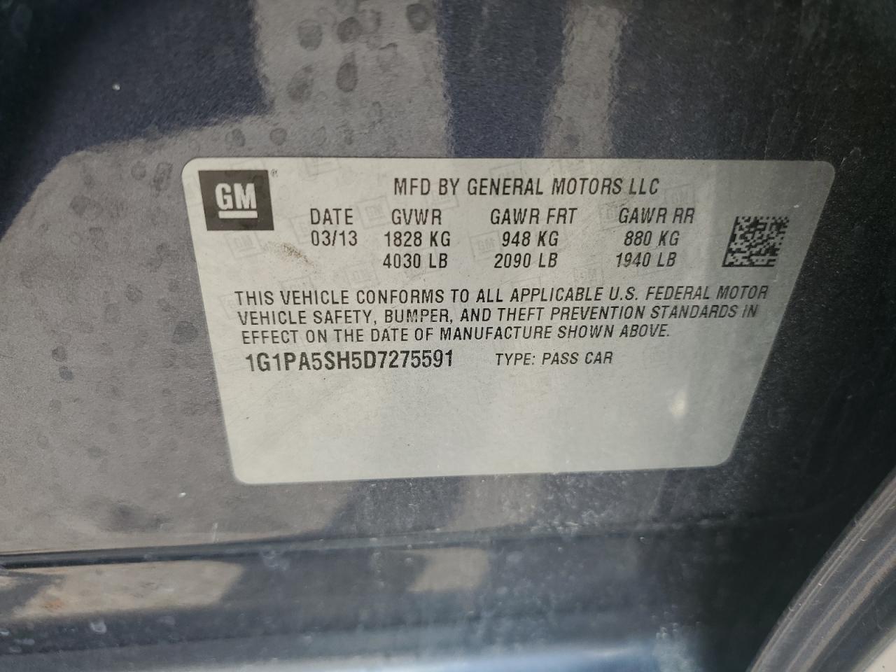 2013 Chevrolet Cruze Ls VIN: 1G1PA5SH5D7275591 Lot: 71800585