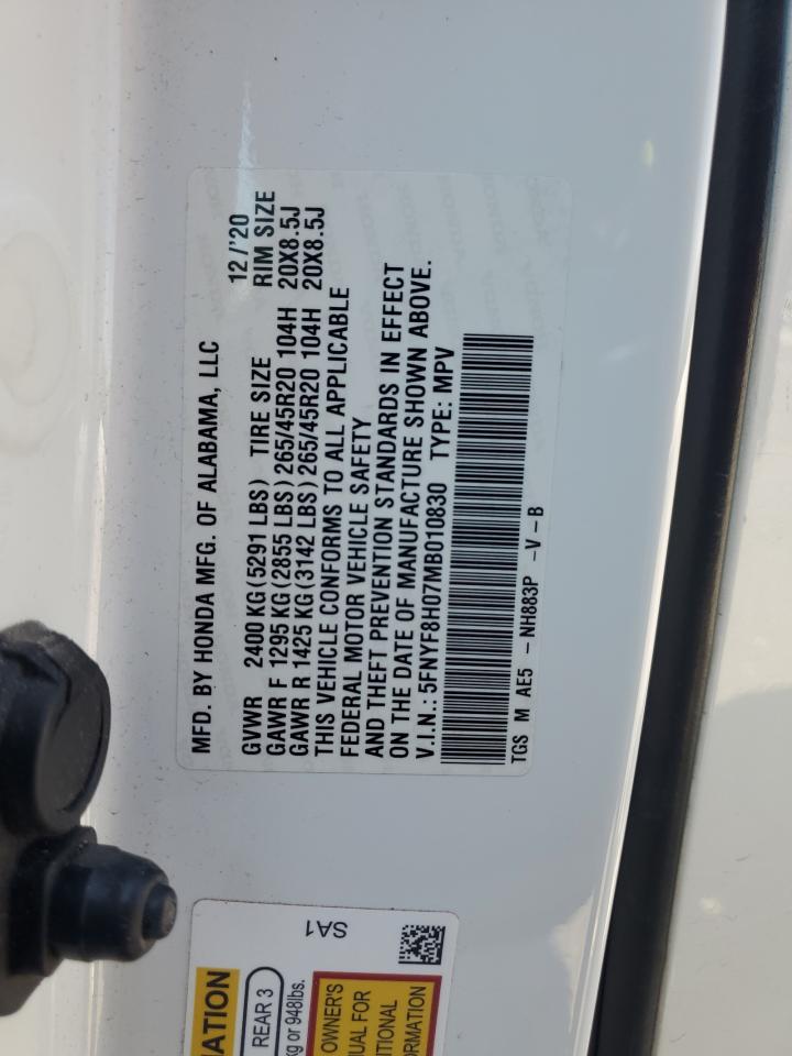 2021 Honda Passport Elite VIN: 5FNYF8H07MB010830 Lot: 81184425