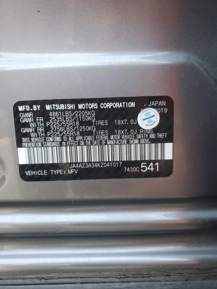 2019 Mitsubishi Outlander Se VIN: JA4AZ3A34KZ041017 Lot: 71467855