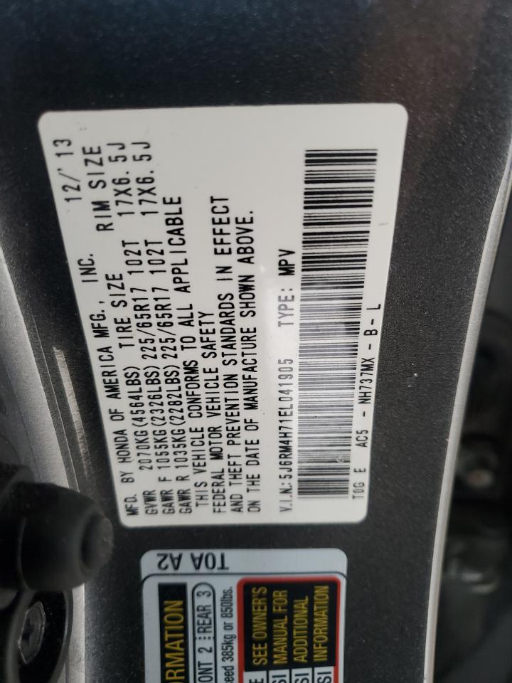 2014 Honda Cr-V Exl VIN: 5J6RM4H71EL041905 Lot: 80554685