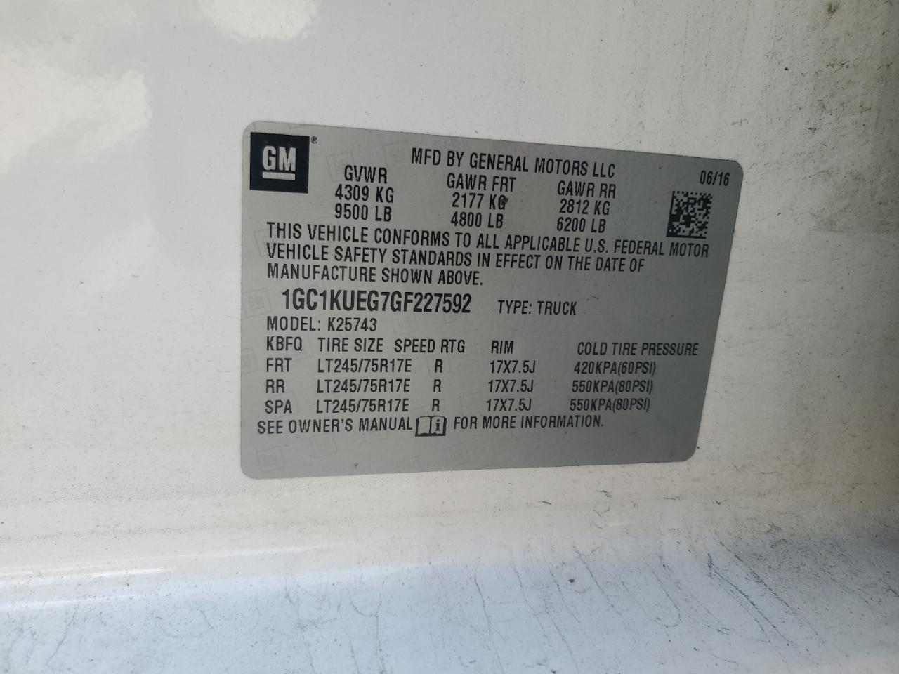 2016 Chevrolet Silverado K2500 Heavy Duty VIN: 1GC1KUEG7GF227592 Lot: 80390545