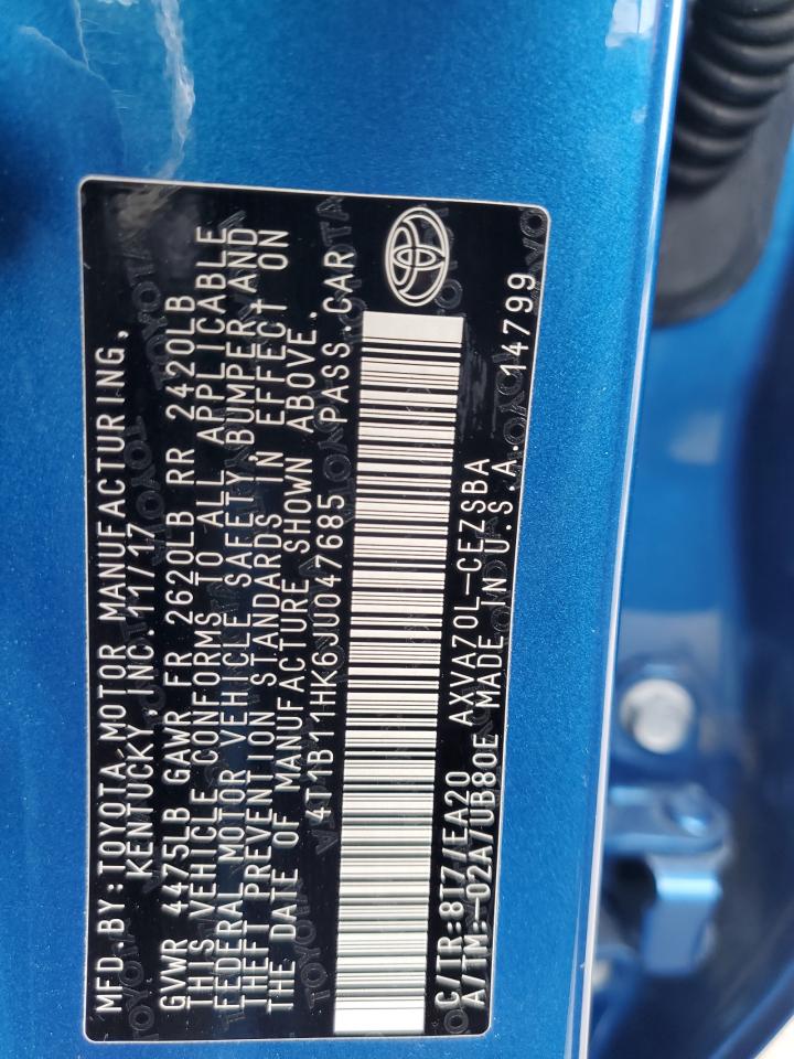 2018 Toyota Camry L VIN: 4T1B11HK6JU047685 Lot: 81875835