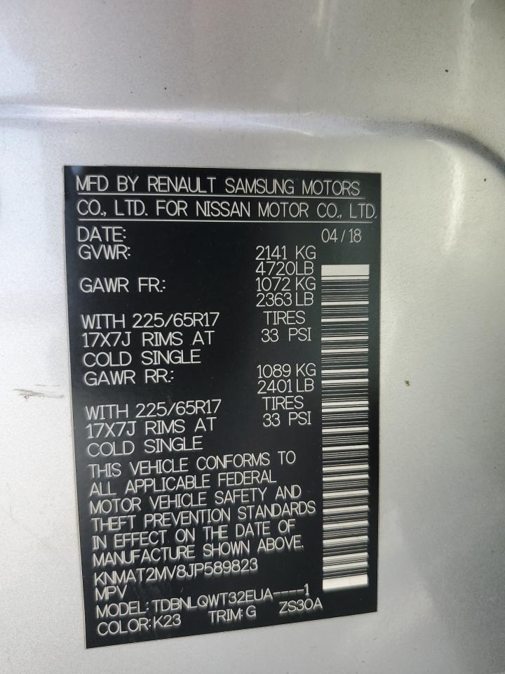 2018 Nissan Rogue S VIN: KNMAT2MV8JP589823 Lot: 83871175