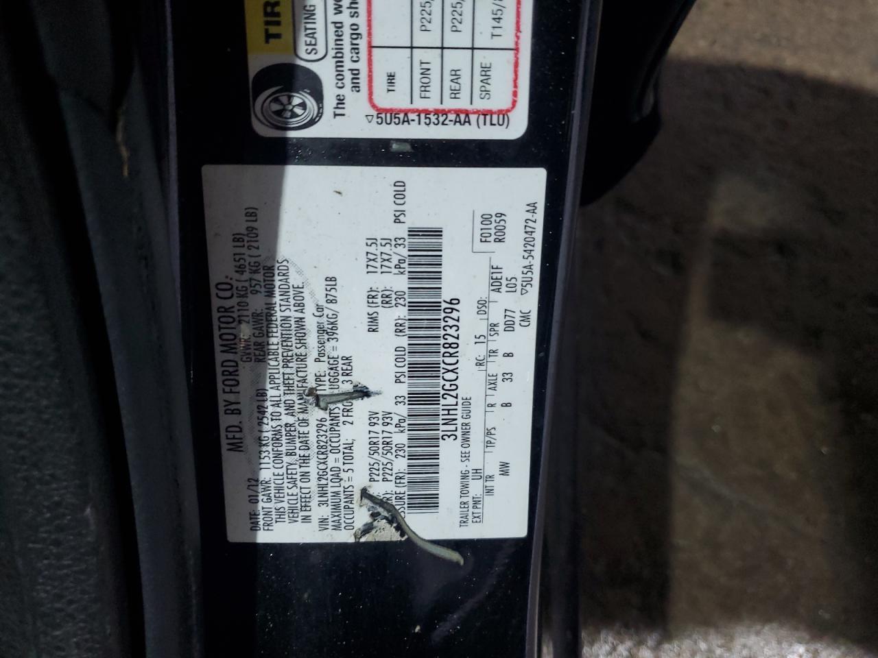 2012 Lincoln Mkz VIN: 3LNHL2GCXCR823296 Lot: 84448245