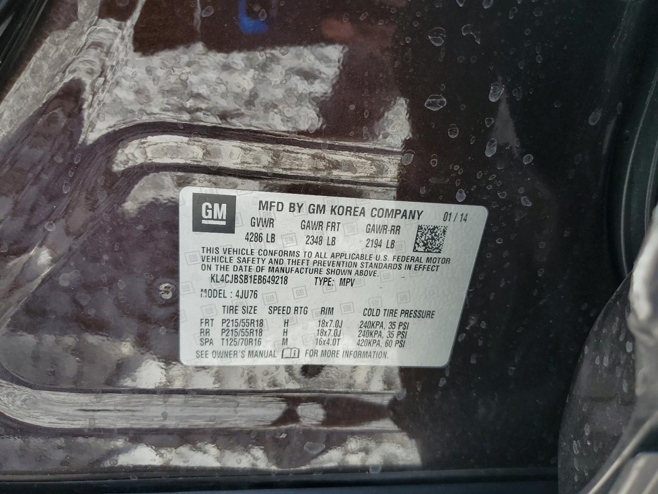 2014 Buick Encore VIN: KL4CJBSB1EB649218 Lot: 80097825