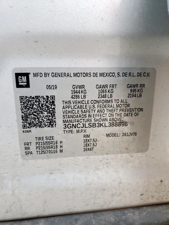 2019 Chevrolet Trax 1Lt VIN: 3GNCJLSB3KL388896 Lot: 81301735