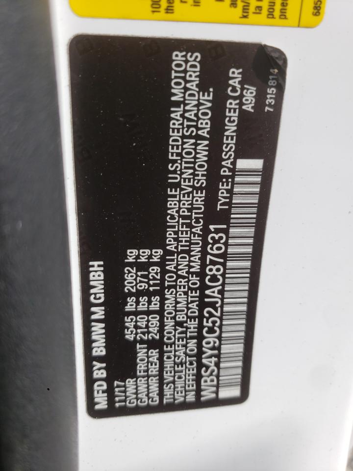 2018 BMW M4 VIN: WBS4Y9C52JAC87631 Lot: 80455695