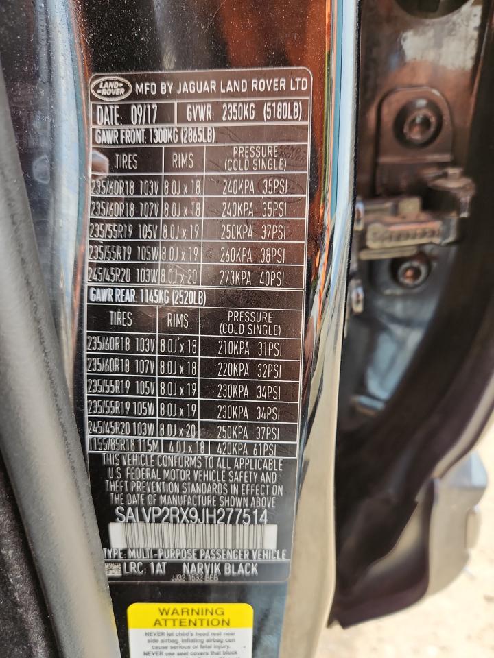 2018 Land Rover Range Rover Evoque Se VIN: SALVP2RX9JH277514 Lot: 72006335