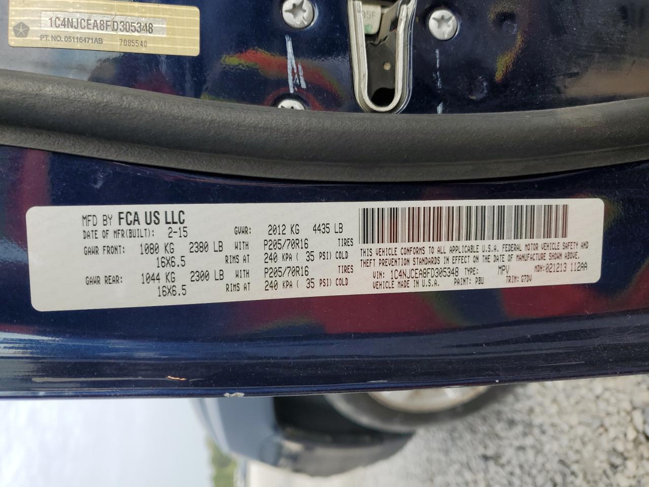 2015 Jeep Compass Latitude VIN: 1C4NJCEA8FD305348 Lot: 80441535