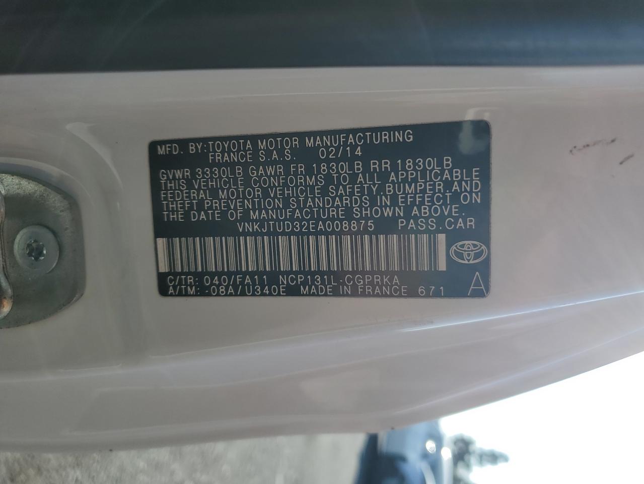 2014 Toyota Yaris VIN: VNKJTUD32EA008875 Lot: 84377075