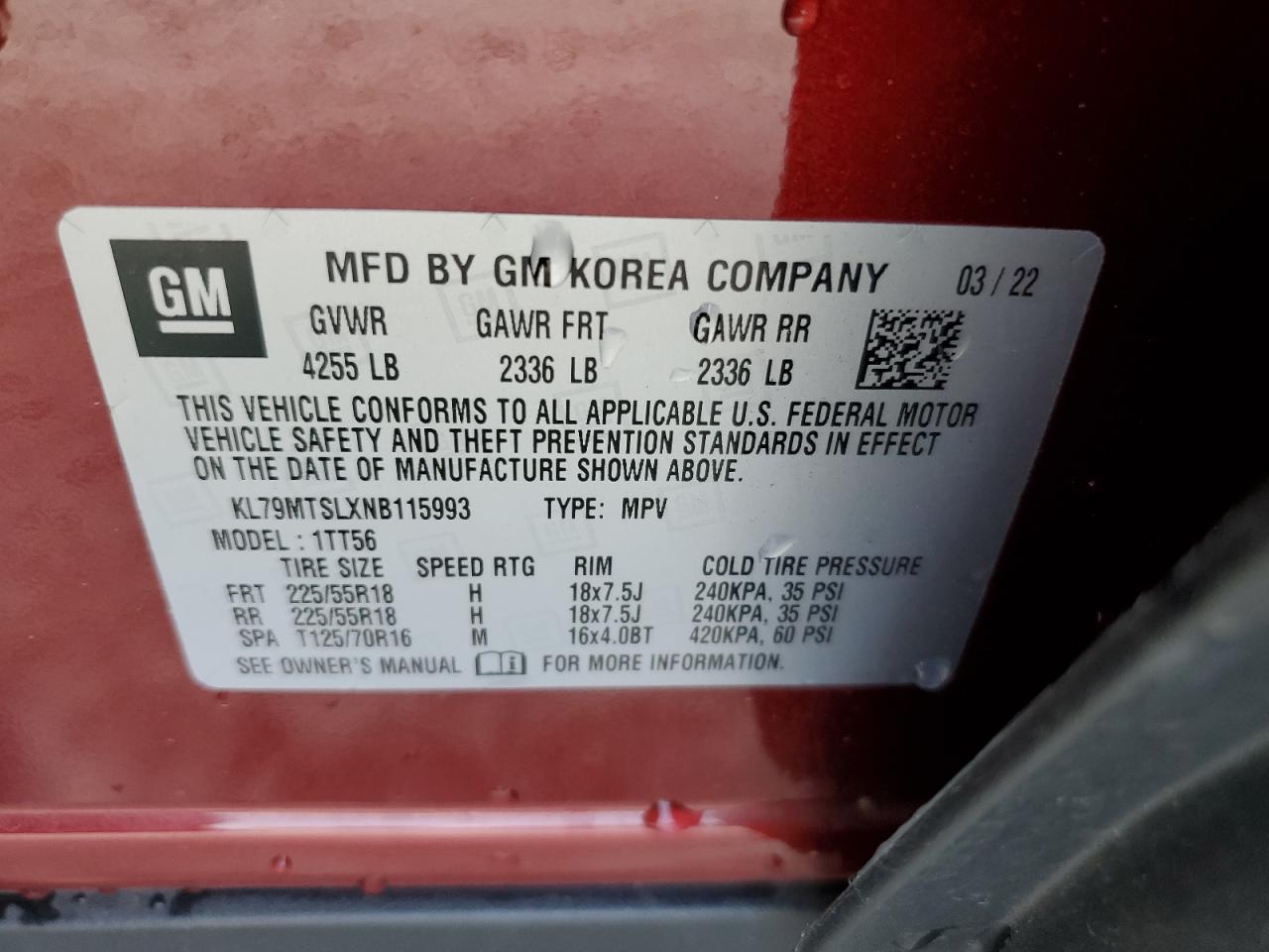 2022 Chevrolet Trailblazer Rs VIN: KL79MTSLXNB115993 Lot: 70688705