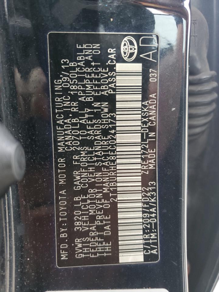 2014 Toyota Corolla L VIN: 2T1BURHE8EC024173 Lot: 72073495