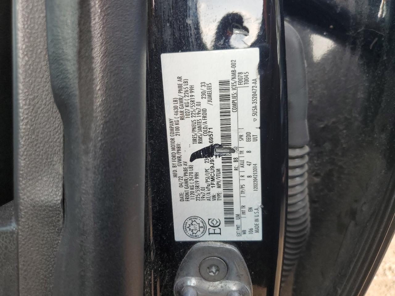 2022 Ford Escape Titanium VIN: 1FMCU9J93NUA69571 Lot: 80363765