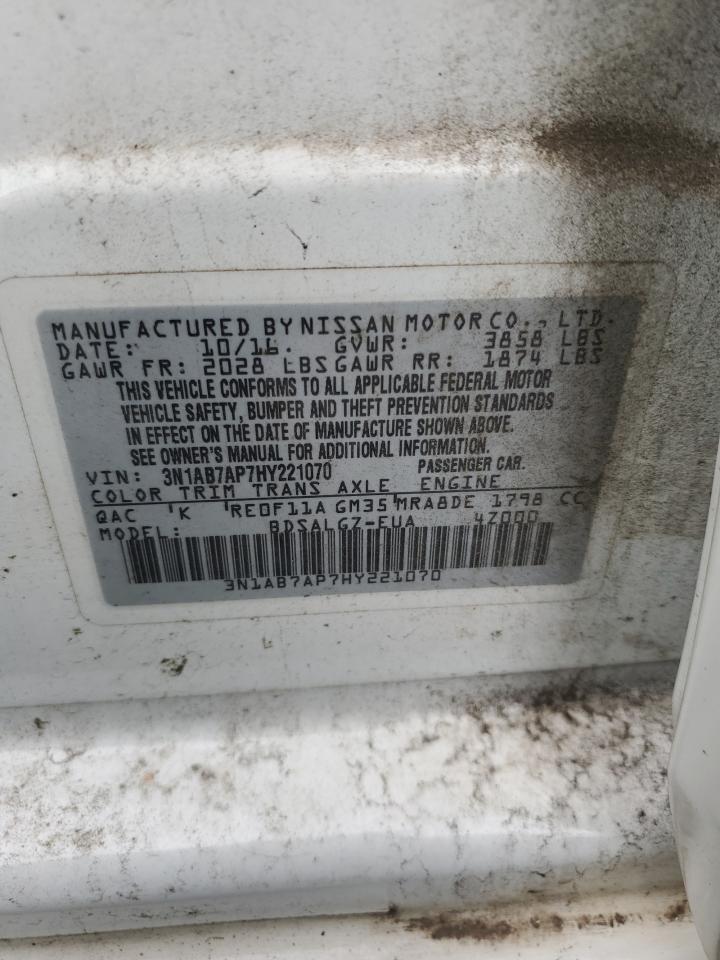 2017 Nissan Sentra S VIN: 3N1AB7AP7HY221070 Lot: 81950175