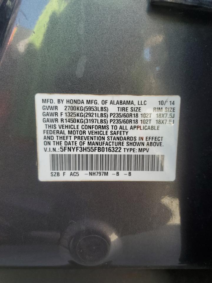 2015 Honda Pilot Exl VIN: 5FNYF3H55FB016322 Lot: 83936985