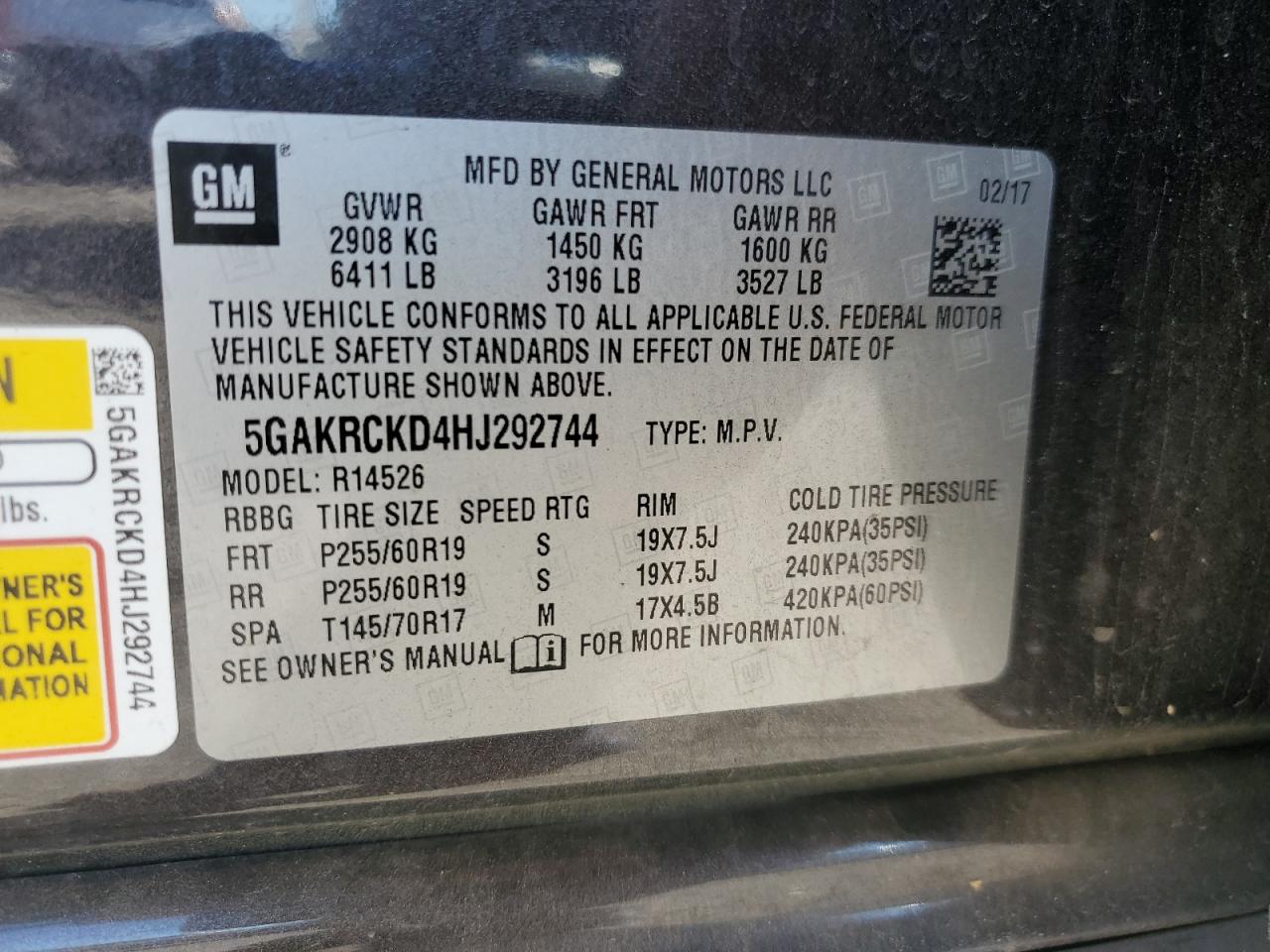 2017 Buick Enclave VIN: 5GAKRCKD4HJ292744 Lot: 84229595