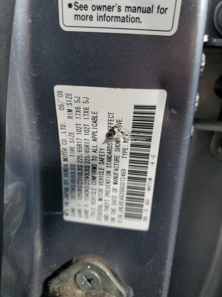 2008 Honda Cr-V Lx VIN: JHLRE48398C072469 Lot: 71724415