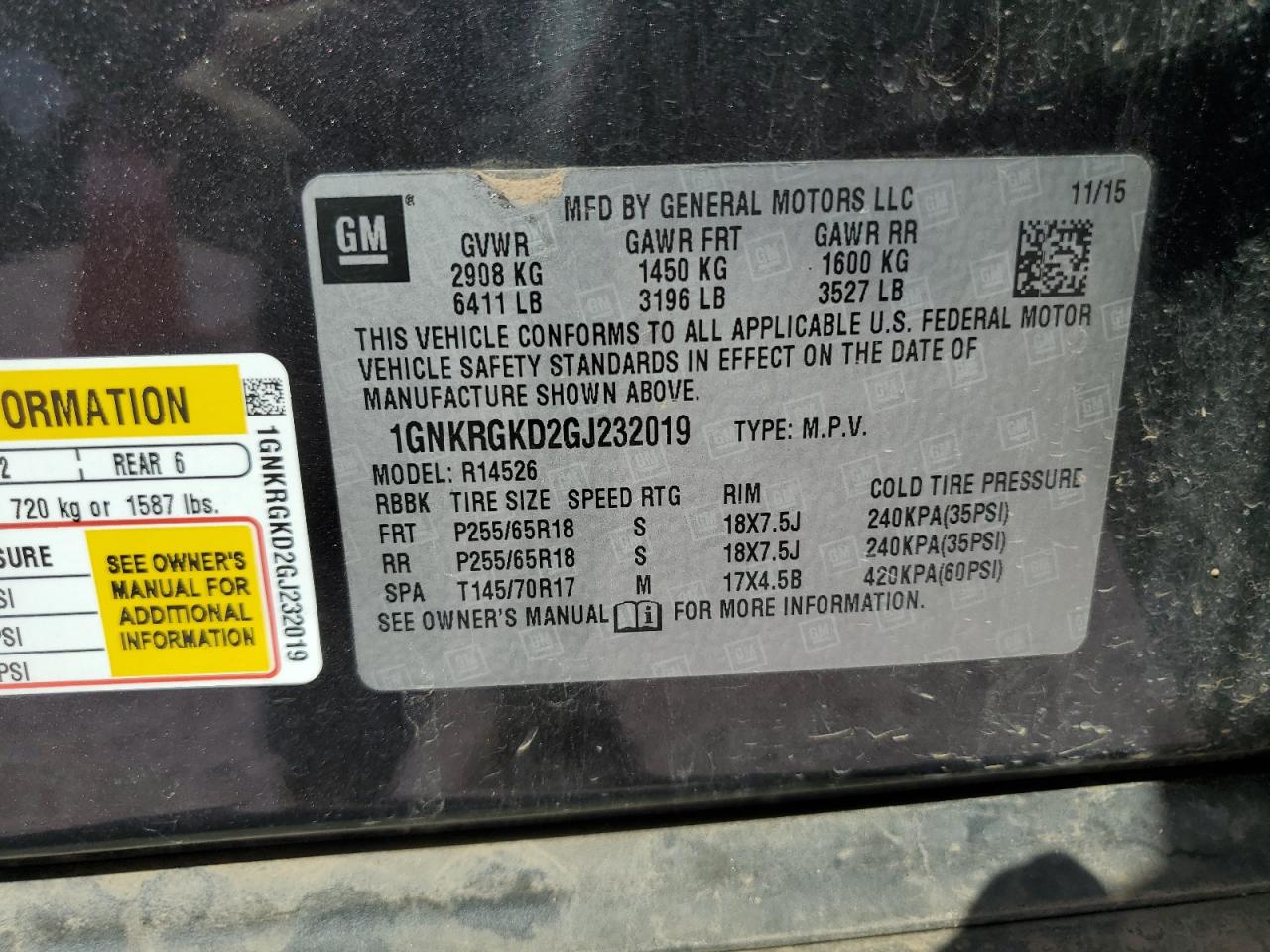 2016 Chevrolet Traverse Lt VIN: 1GNKRGKD2GJ232019 Lot: 72032385