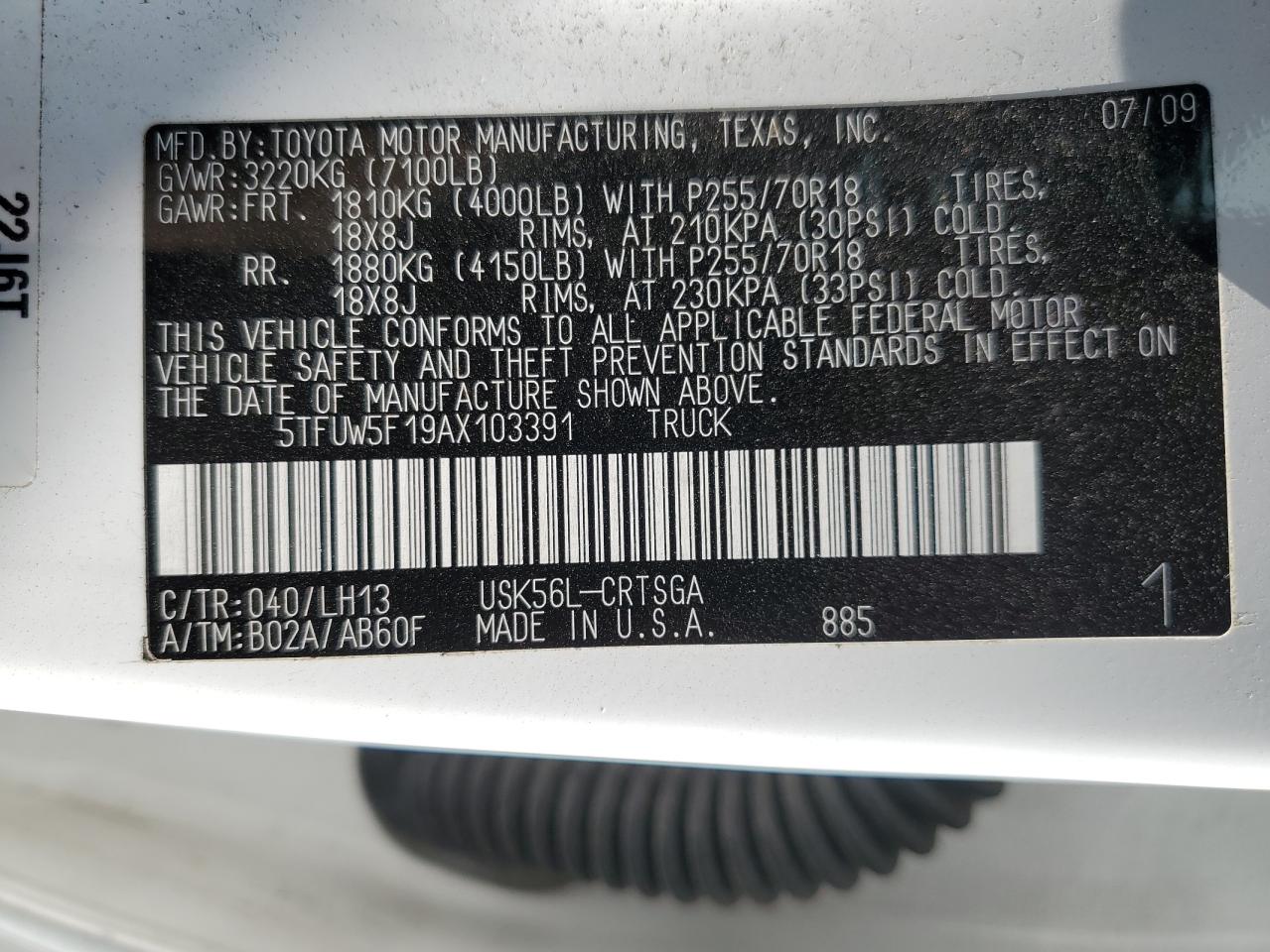 2010 Toyota Tundra Double Cab Sr5 VIN: 5TFUW5F19AX103391 Lot: 71175535