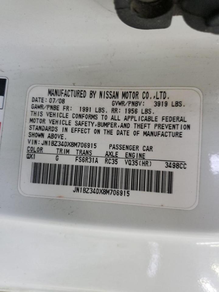 2008 Nissan 350Z Coupe VIN: JN1BZ34DX8M706915 Lot: 70757715