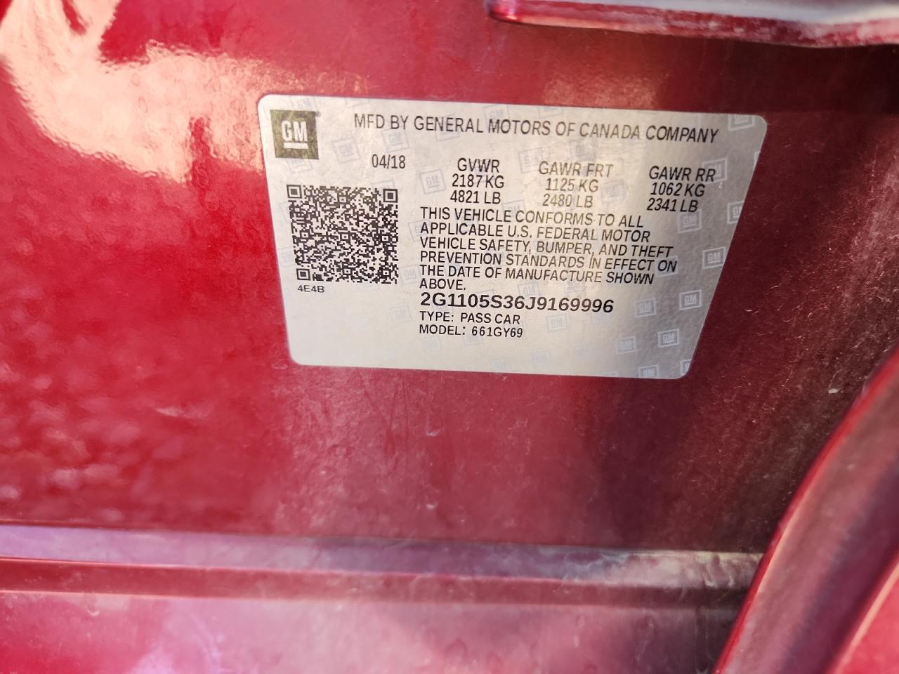 2018 Chevrolet Impala Lt VIN: 2G1105S36J9169996 Lot: 82142065