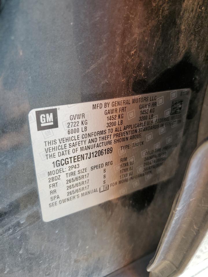 2018 Chevrolet Colorado Zr2 VIN: 1GCGTEEN7J1206189 Lot: 71172835