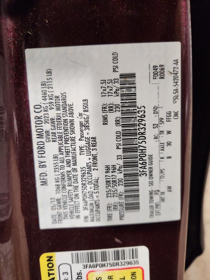 2013 Ford Fusion Se VIN: 3FA6P0H75DR329635 Lot: 81576515