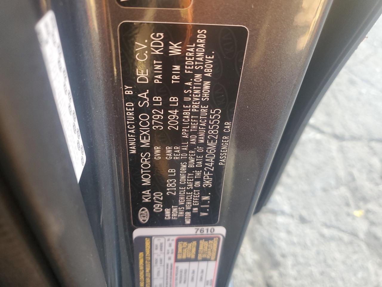 2021 Kia Forte Fe VIN: 3KPF24AD6ME285555 Lot: 80856445